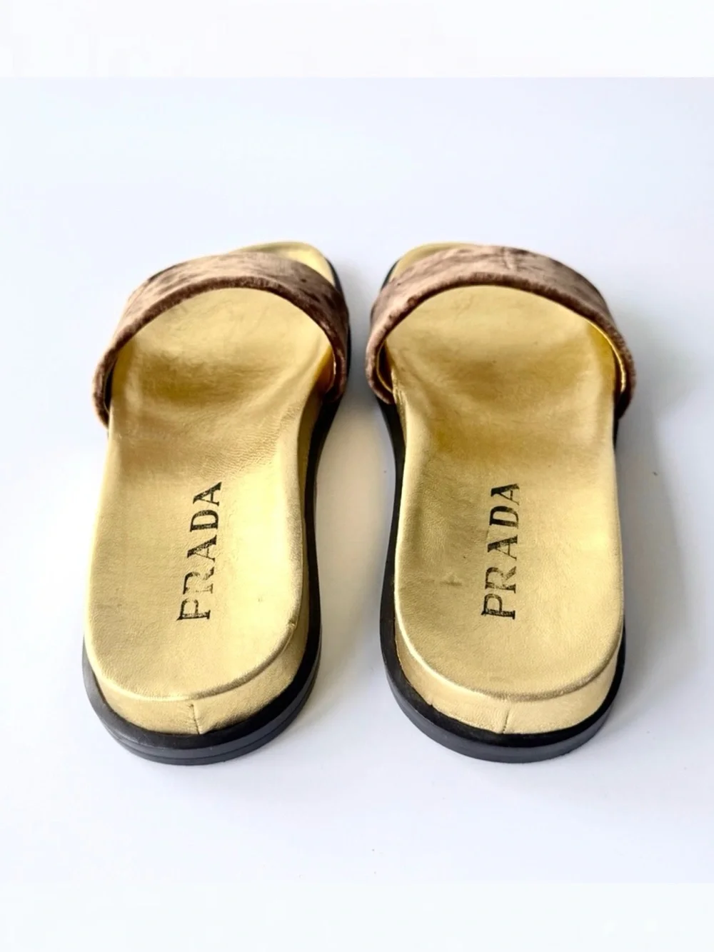 Prada Velvet Slide Sandals in Brown & Gold Size 36 - Picture 7 of 15